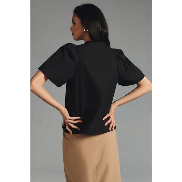 Anthropologie Maeve Poplin Pintuck Blouse Black Size M - Picture 2 of 7